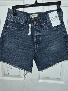 Madewell The Brynn Long Denim Frayed Hem Shorts Size 25